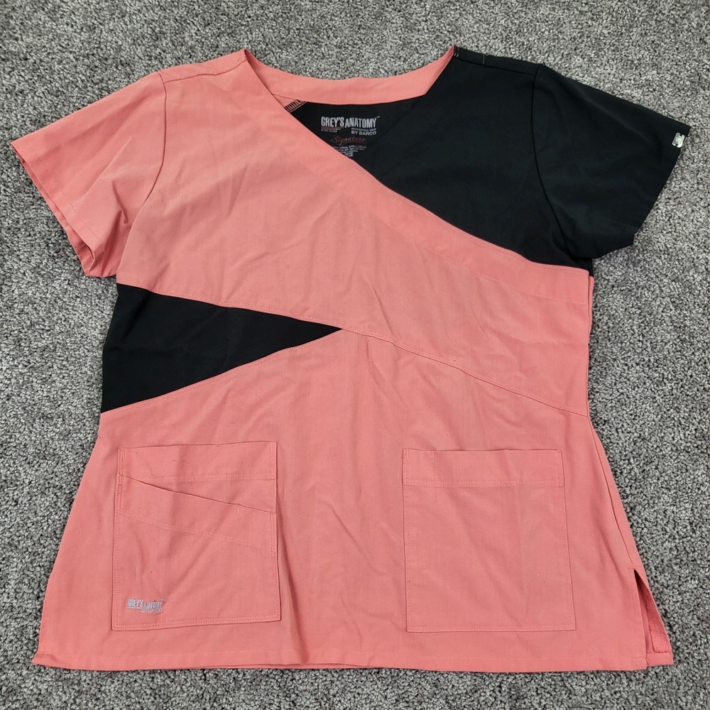 Grey's Anatomy Scrub Top Women XL Pink Black Excellent Signature Colorblock 2140